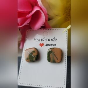 Artisan Green and Tan Square Studs